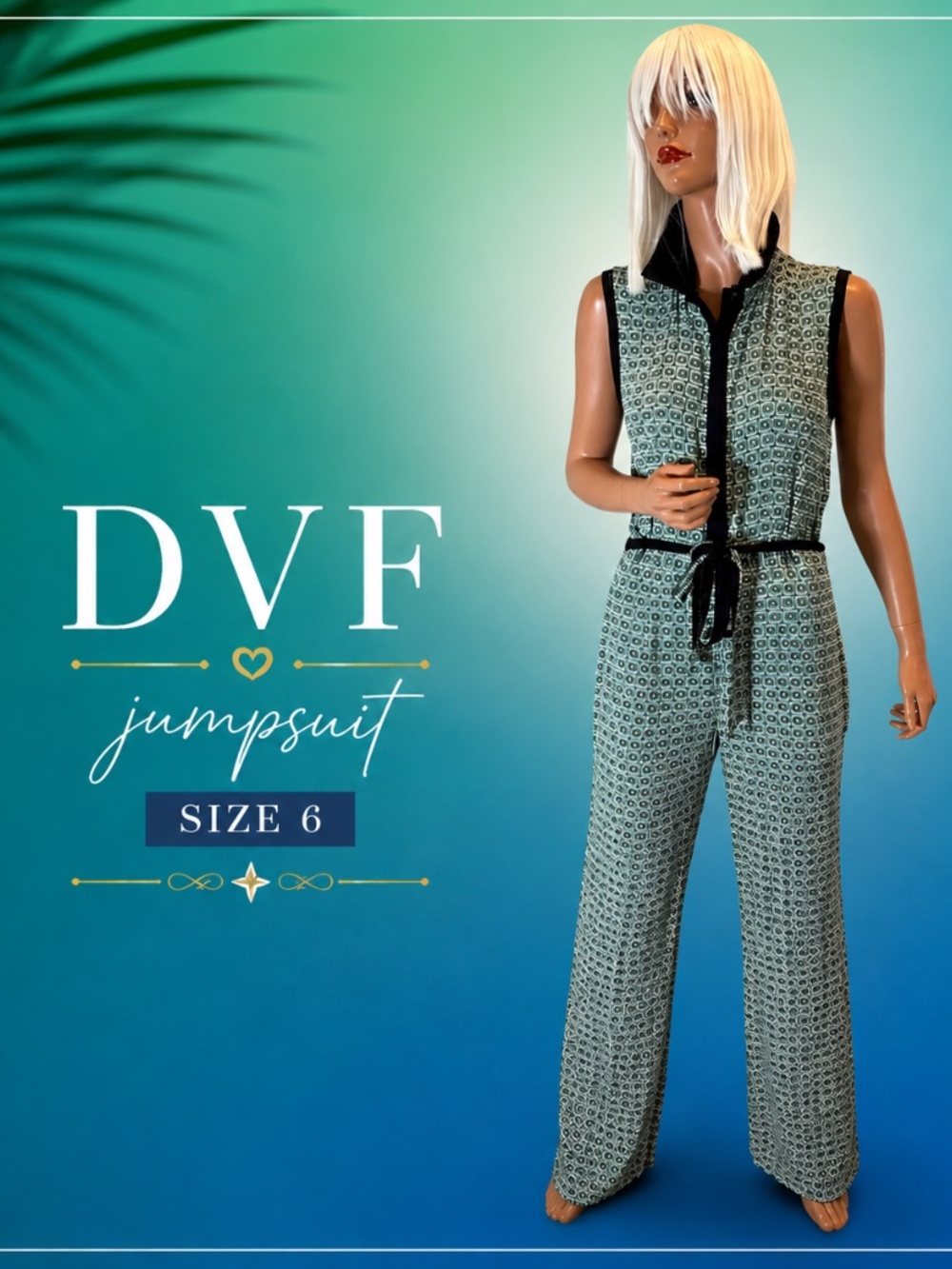DVF Stylish Women's Jumpsuit in Blue and green size 6